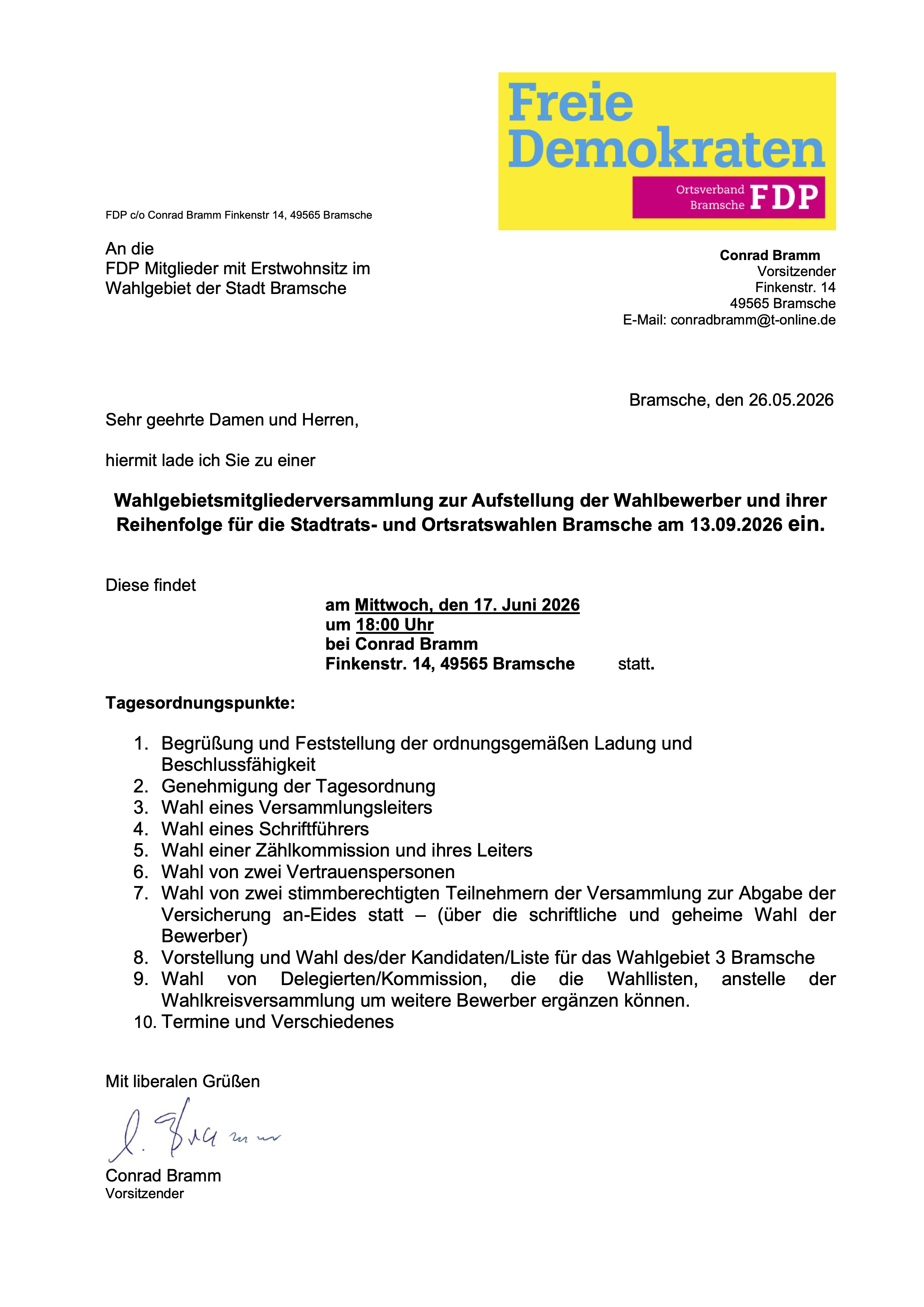 Einladung zur Mitgliederversammlung am 17.06.2026